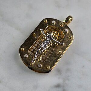 Beautiful 14K Yellow & White Gold Religious Cross Jesus Pendant, 6.6g E993